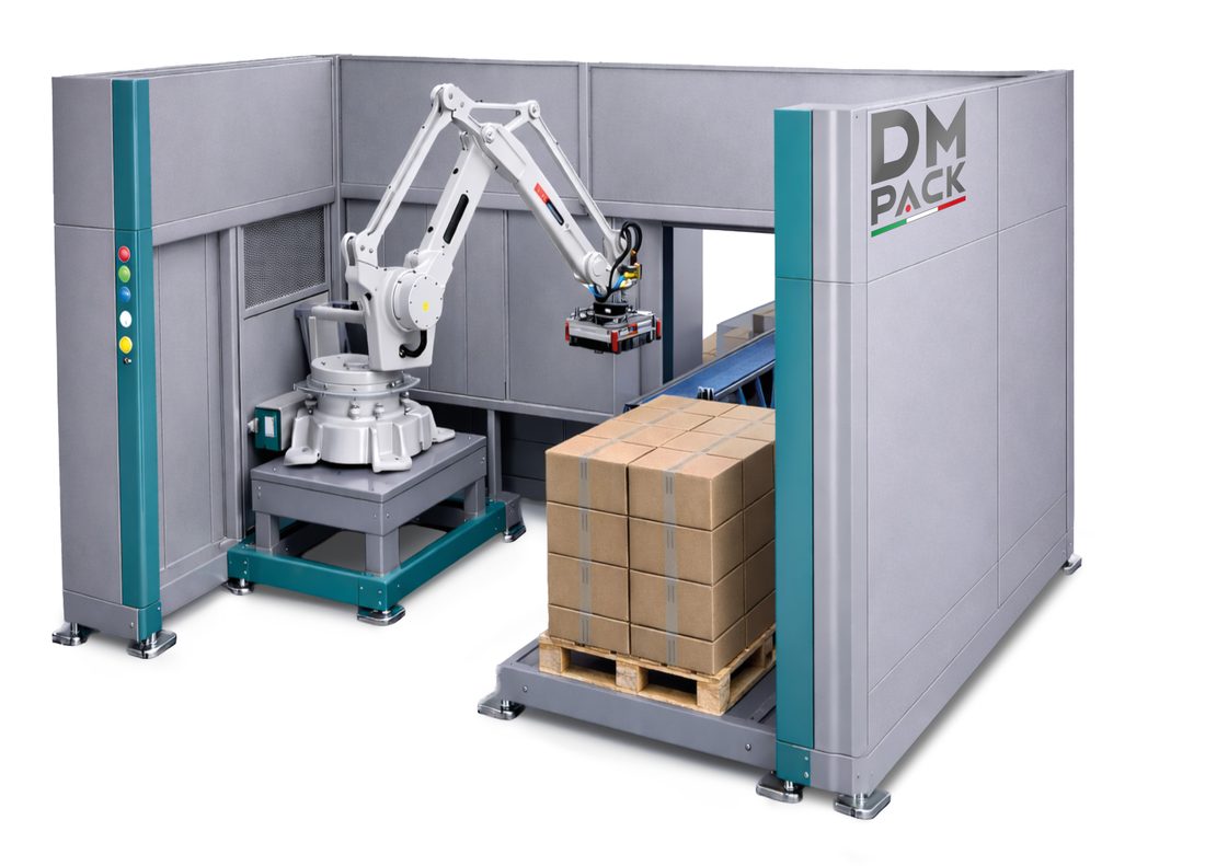 Compact robotic palletiser